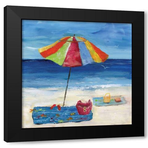 Bright Beach Umbrella I Black Modern Wood Framed Art Print with Double Matting by Nan