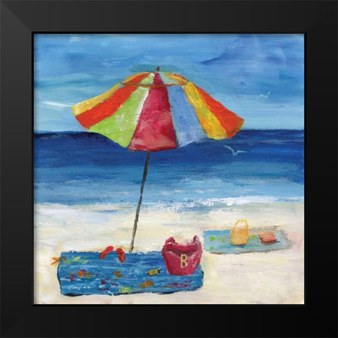 Bright Beach Umbrella I Black Modern Wood Framed Art Print by Nan