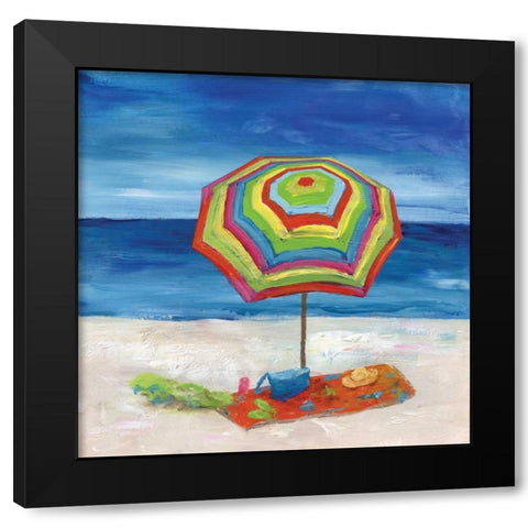 Bright Beach Umbrella II Black Modern Wood Framed Art Print with Double Matting by Nan