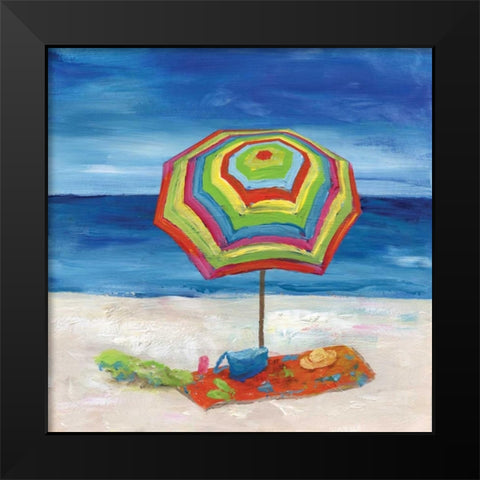 Bright Beach Umbrella II Black Modern Wood Framed Art Print by Nan