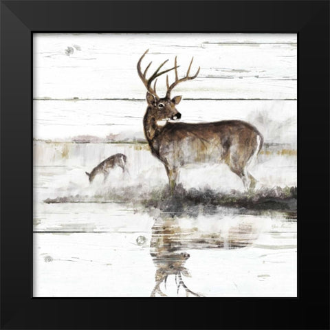 Rustic Misty Deer Black Modern Wood Framed Art Print by Manning, Ruane