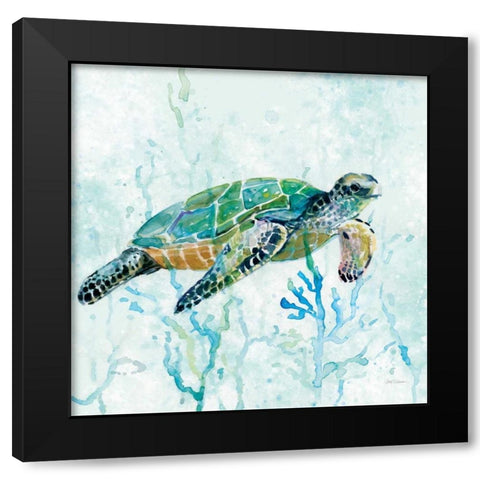 Sea Turtle Swim I Black Modern Wood Framed Art Print with Double Matting by Robinson, Carol