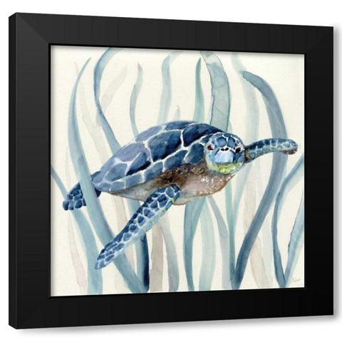 Turtle in Seagrass I Black Modern Wood Framed Art Print with Double Matting by Nan