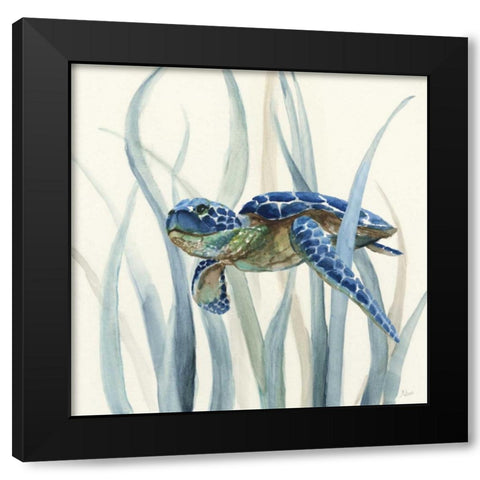 Turtle in Seagrass II Black Modern Wood Framed Art Print with Double Matting by Nan