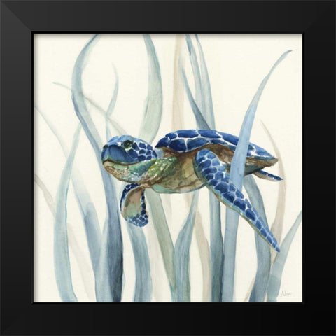 Turtle in Seagrass II Black Modern Wood Framed Art Print by Nan