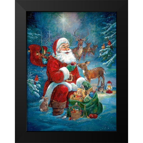 Santas Woodland Black Modern Wood Framed Art Print by Manning, Ruane