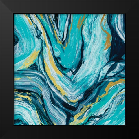 Teal Agate Gold Black Modern Wood Framed Art Print by Robinson, Carol