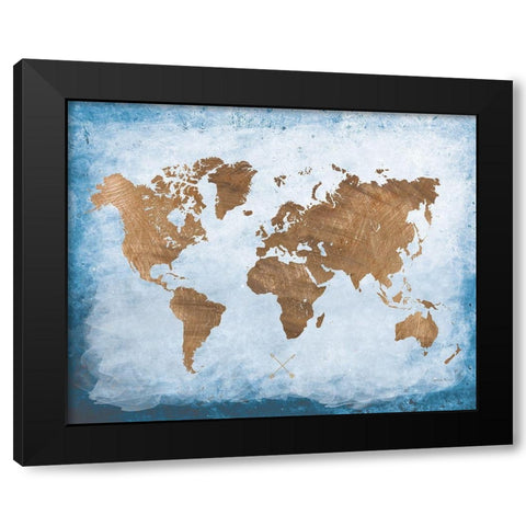 Washy World Map Black Modern Wood Framed Art Print with Double Matting by Murray, Amanda