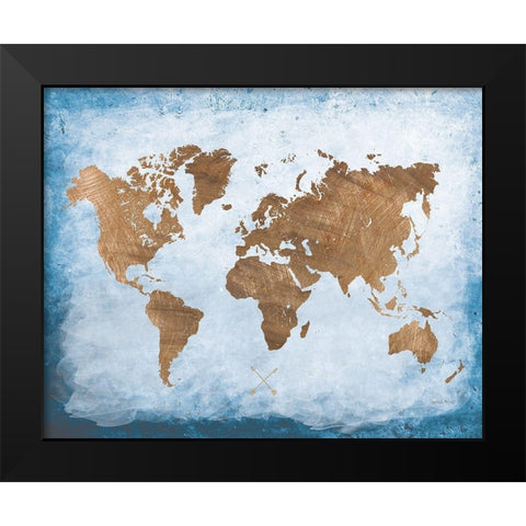 Washy World Map Black Modern Wood Framed Art Print by Murray, Amanda