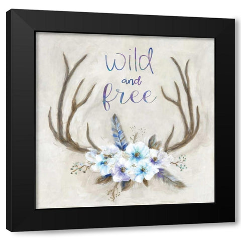 Boho Antlers Black Modern Wood Framed Art Print with Double Matting by Dunlap, Marilyn
