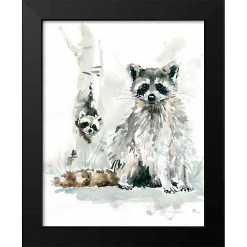 Raccoon and Baby Black Modern Wood Framed Art Print by Robinson, Carol