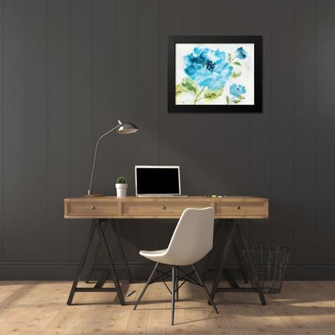 Softly Blue Black Modern Wood Framed Art Print by Nan