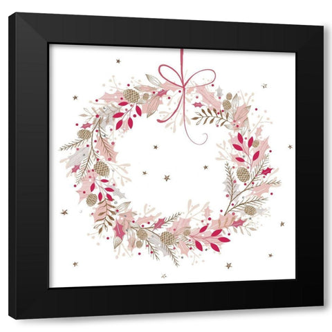 Pretty Pink Wreath Black Modern Wood Framed Art Print by Sheldon, Christine