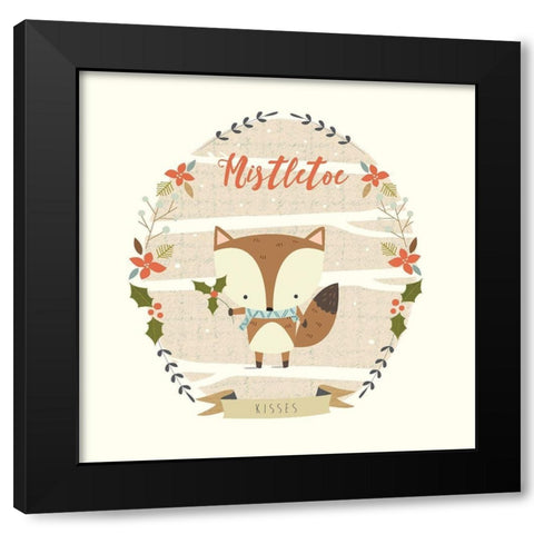 Holly Berry Fox Black Modern Wood Framed Art Print with Double Matting by Evans, Nicola
