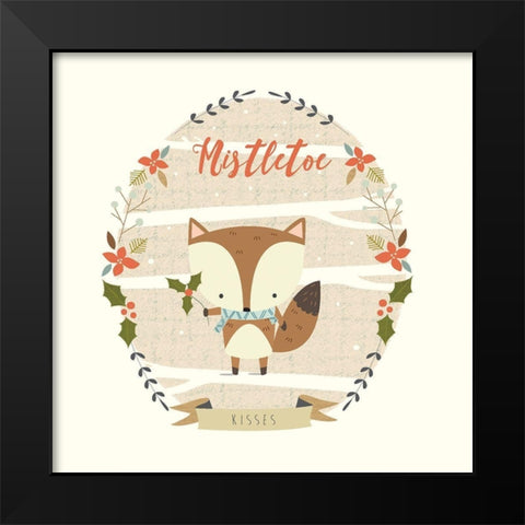 Holly Berry Fox Black Modern Wood Framed Art Print by Evans, Nicola