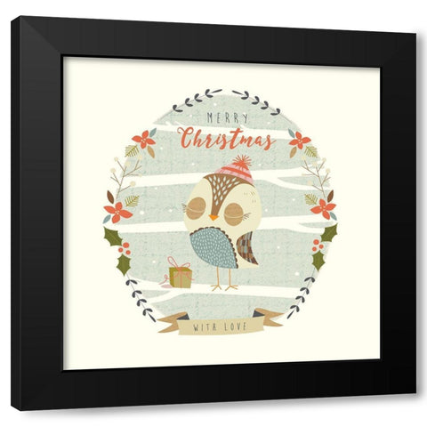 Holly Berry Owl Black Modern Wood Framed Art Print by Evans, Nicola