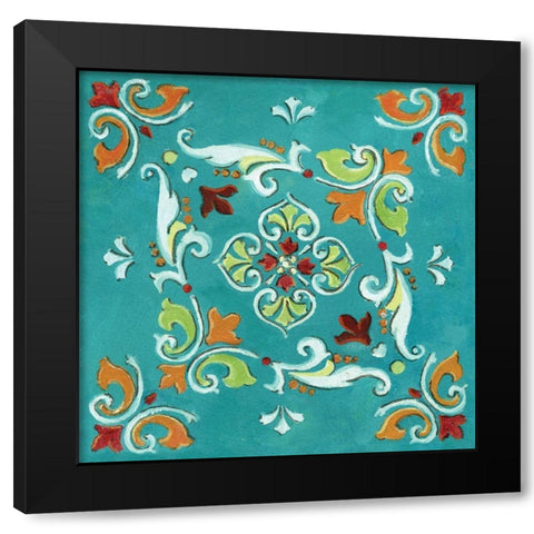 Blue Banadana Mosaic Black Modern Wood Framed Art Print by Nan