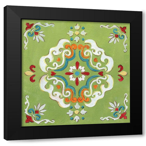 Green Bandana Mosaic Black Modern Wood Framed Art Print by Nan