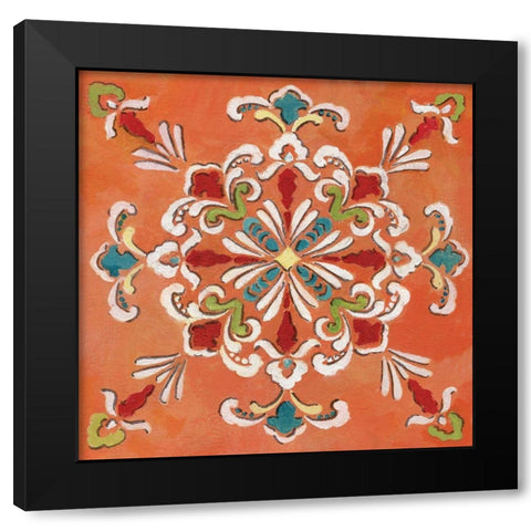 Orange Bandana Mosaic Black Modern Wood Framed Art Print by Nan