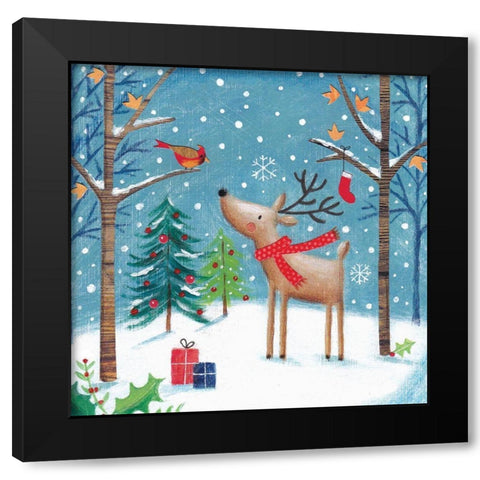 Merry Christmas Cardinal Black Modern Wood Framed Art Print by Cave, Joanne