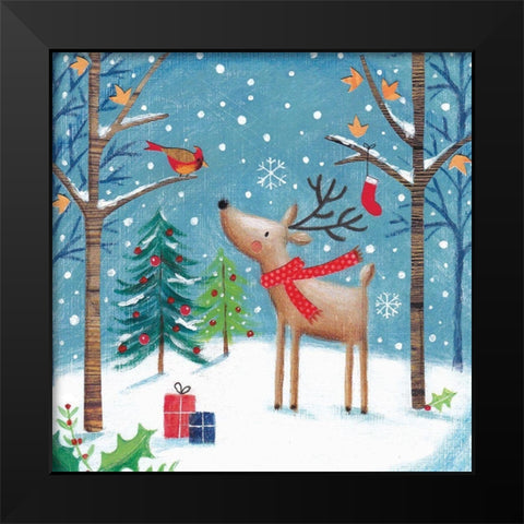 Merry Christmas Cardinal Black Modern Wood Framed Art Print by Cave, Joanne