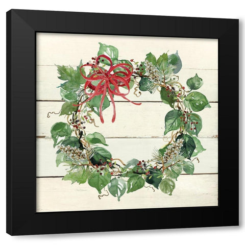 Holiday Wreath Black Modern Wood Framed Art Print by Robinson, Carol