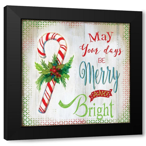 Merry Candycane Black Modern Wood Framed Art Print with Double Matting by Nan