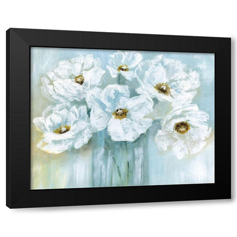 White Poppy Bouquet Black Modern Wood Framed Art Print with Double Matting by Nan