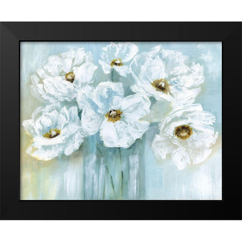 White Poppy Bouquet Black Modern Wood Framed Art Print by Nan
