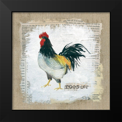 Burlap Rooster Black Modern Wood Framed Art Print by Robinson, Carol