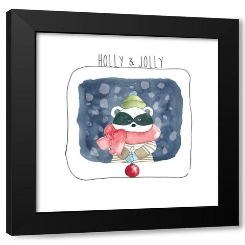 Christmas Raccoon Black Modern Wood Framed Art Print with Double Matting by Robinson, Carol