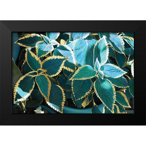 Tropical Leaves Black Modern Wood Framed Art Print by Nan