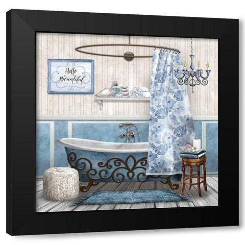 Blue Bath Retreat Black Modern Wood Framed Art Print with Double Matting by Knutsen, Conrad