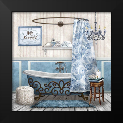 Blue Bath Retreat Black Modern Wood Framed Art Print by Knutsen, Conrad