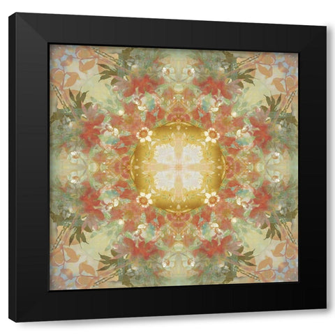 Kaleidoscope Floral Gold Black Modern Wood Framed Art Print with Double Matting by Nan