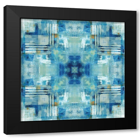 Kaleidoscope Blue Tie Dye Black Modern Wood Framed Art Print with Double Matting by Nan