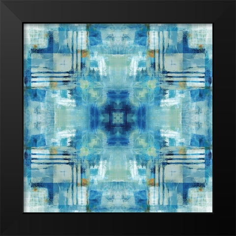 Kaleidoscope Blue Tie Dye Black Modern Wood Framed Art Print by Nan