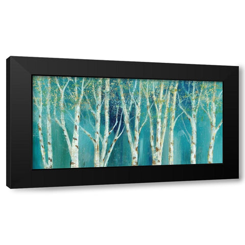 Birch on Blue Black Modern Wood Framed Art Print by Nan