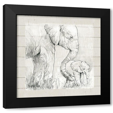 Sketchy Mother and Baby Elephant Black Modern Wood Framed Art Print by Robinson, Carol