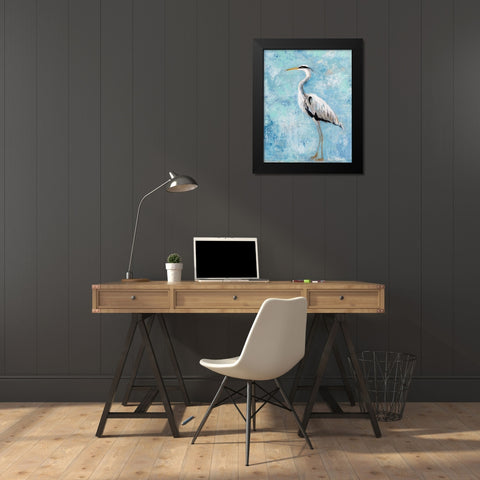 Hazy Morning Heron Black Modern Wood Framed Art Print by Swatland, Sally