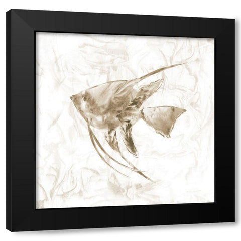 Soft Marble Tropical Fish Black Modern Wood Framed Art Print with Double Matting by Nan