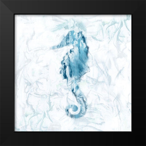 Blue Marble Seahorse Black Modern Wood Framed Art Print by Nan