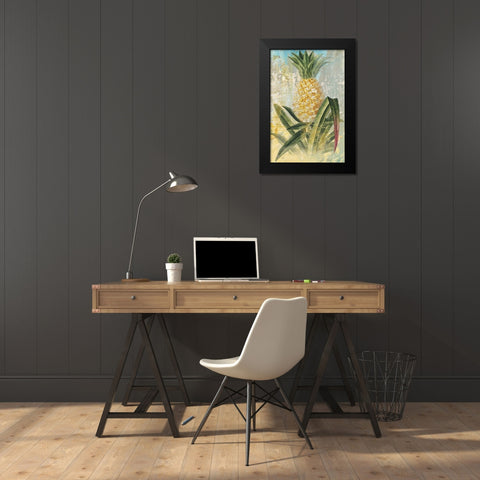 Botanical Pineapple Black Modern Wood Framed Art Print by Nan