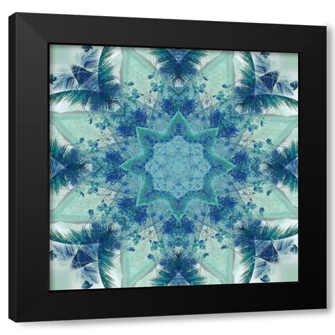 Kaleidoscope Tropic Blues Black Modern Wood Framed Art Print with Double Matting by Nan