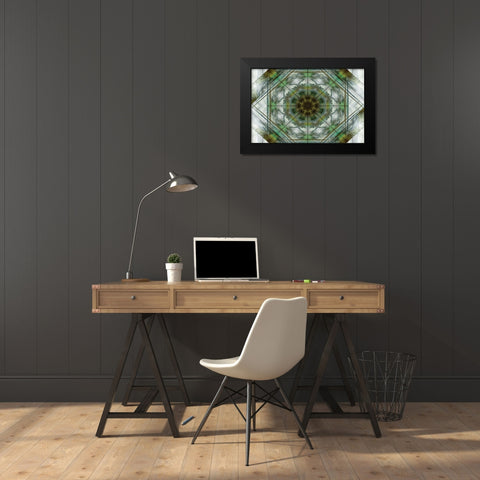 Green Grey Kaleidoscope I Black Modern Wood Framed Art Print by Nan