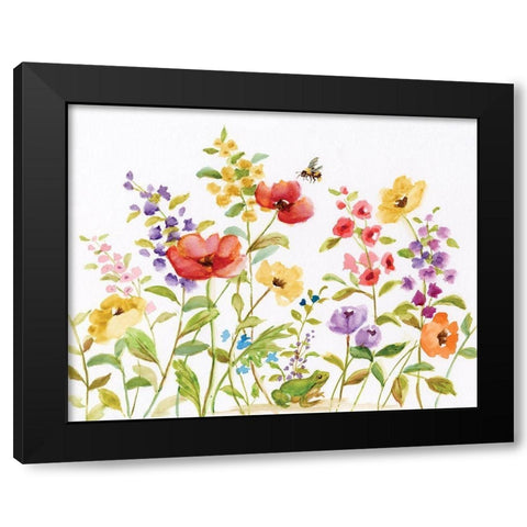 Garden Frog Black Modern Wood Framed Art Print by Nan