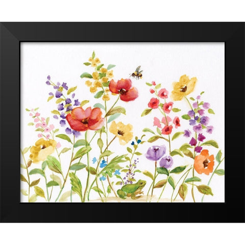 Garden Frog Black Modern Wood Framed Art Print by Nan