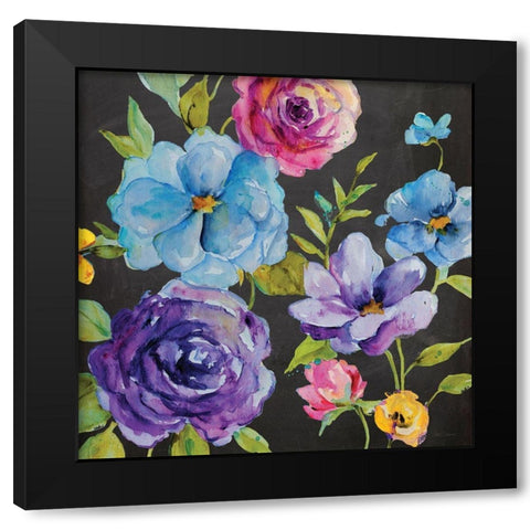 Chalk Flower Medley I Black Modern Wood Framed Art Print by Robinson, Carol