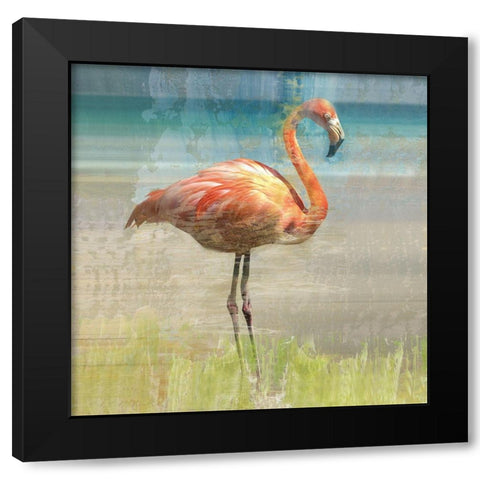 Flamingo Fancy I Black Modern Wood Framed Art Print with Double Matting by Nan