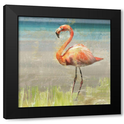 Flamingo Fancy II Black Modern Wood Framed Art Print with Double Matting by Nan